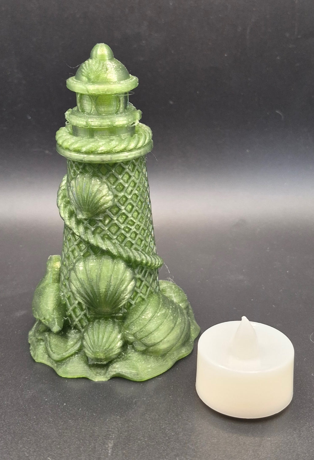 Lighthouse Tea Lamp 5" — Translucent Green