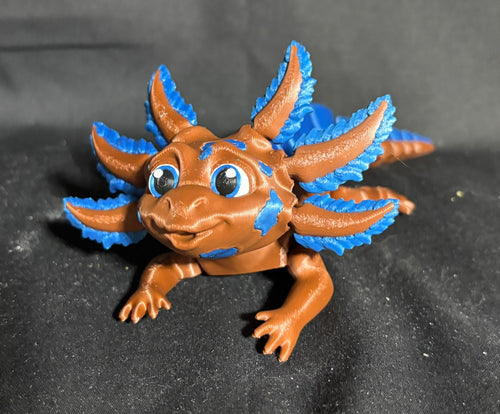 Articulated Axolotl Figurine — Terracotta & Blue