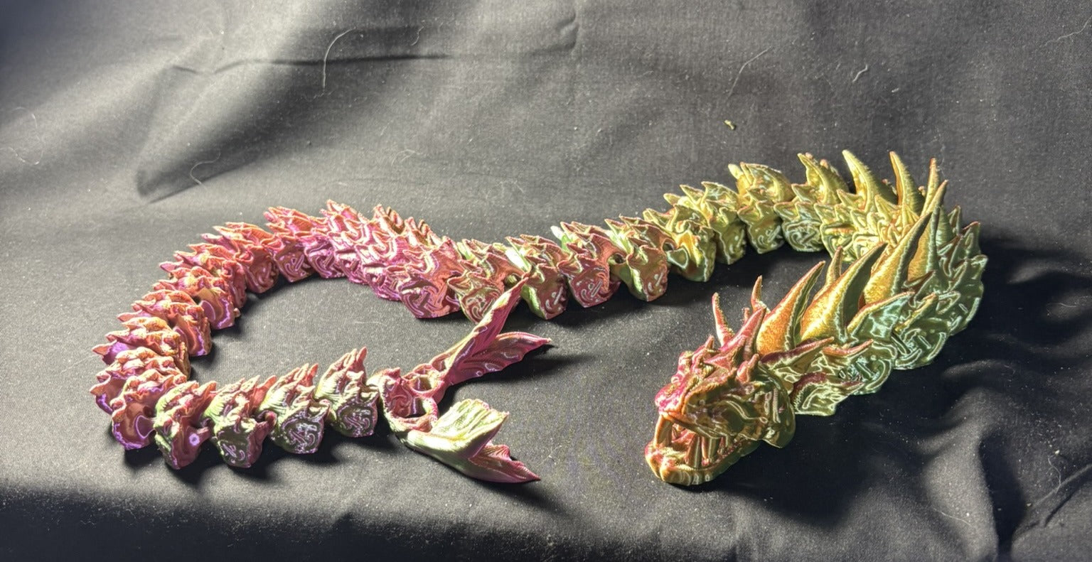 26" Articulated Dragon Figurine — Rose Gold to Olive Gradient