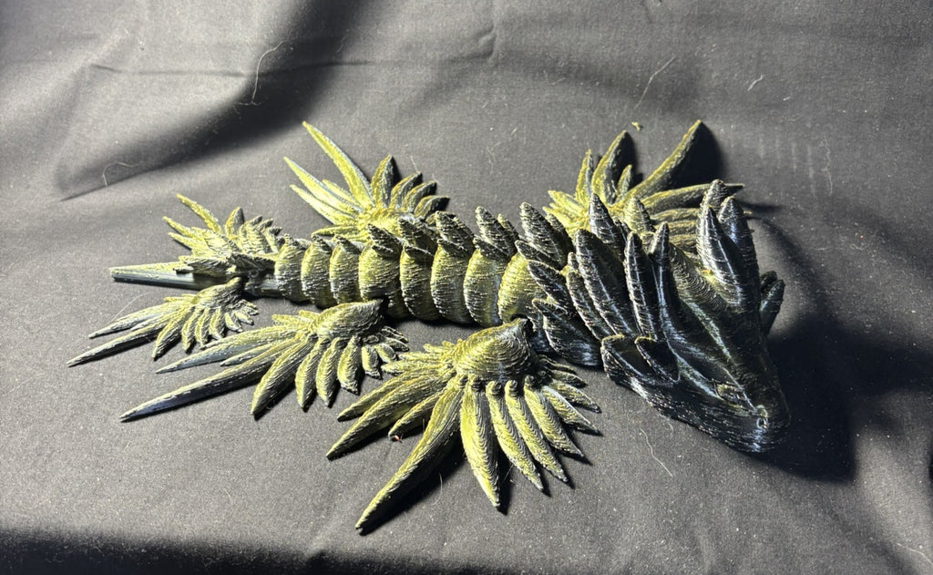 11" Articulated Spike Dragon — Obsidian & Acid Green