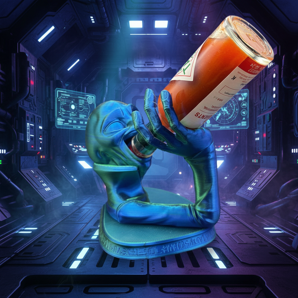 Alien Hot Sauce Holder - Spaceship Background