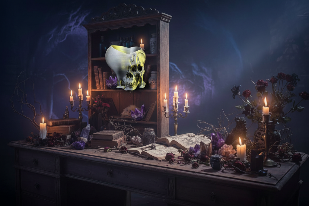 Broken Heart Skull Organizer in Dark Fantasy Scene
