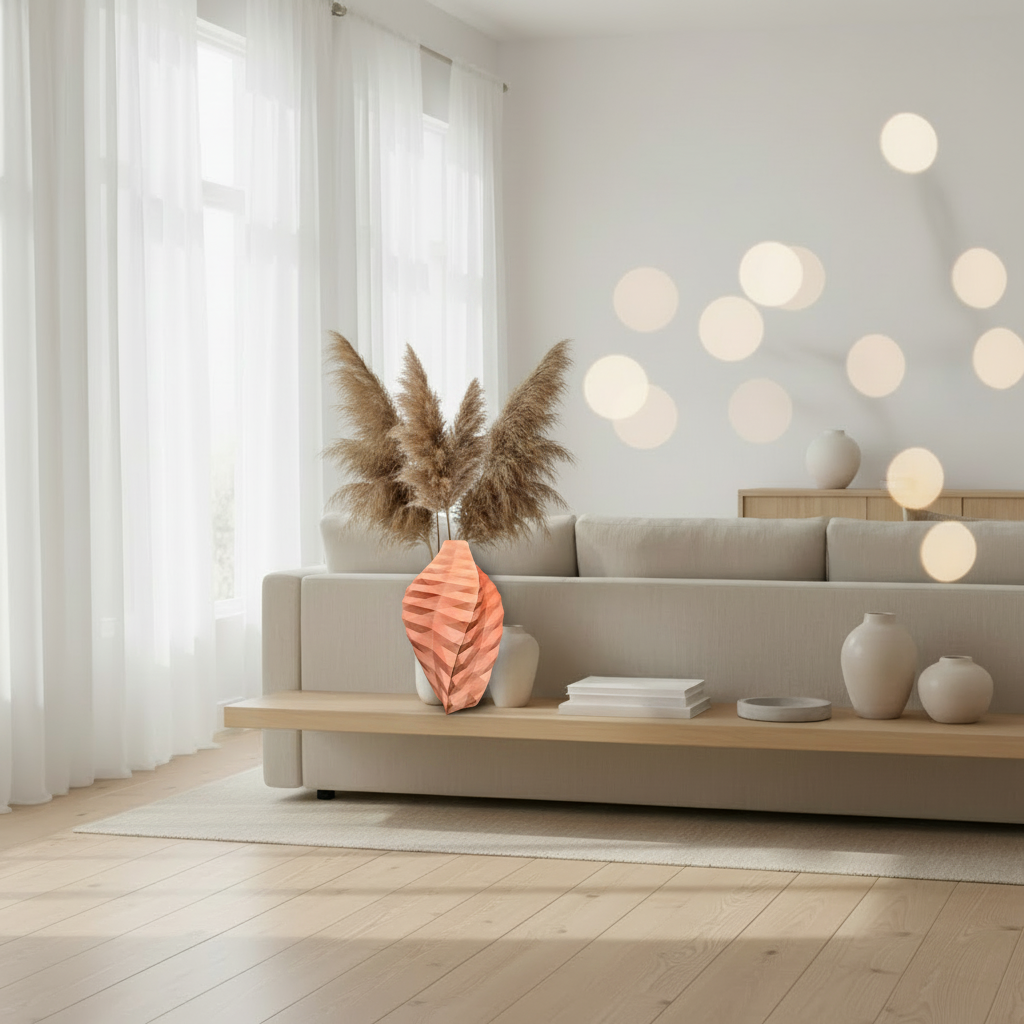 Geometric Twist Vase on Living Room Background