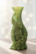 3D printed peacock vase front view in green and gold gradient filament