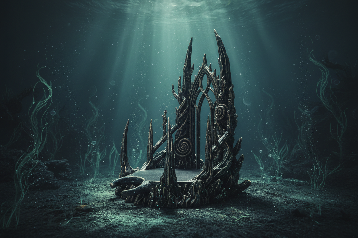 Atmospheric dark underwater background for manta ray figurine