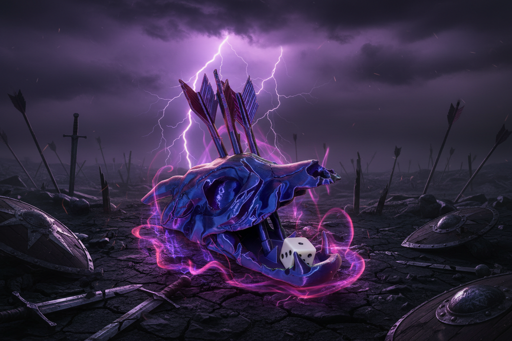 Primal Skull dark fantasy battlefield atmospheric scene