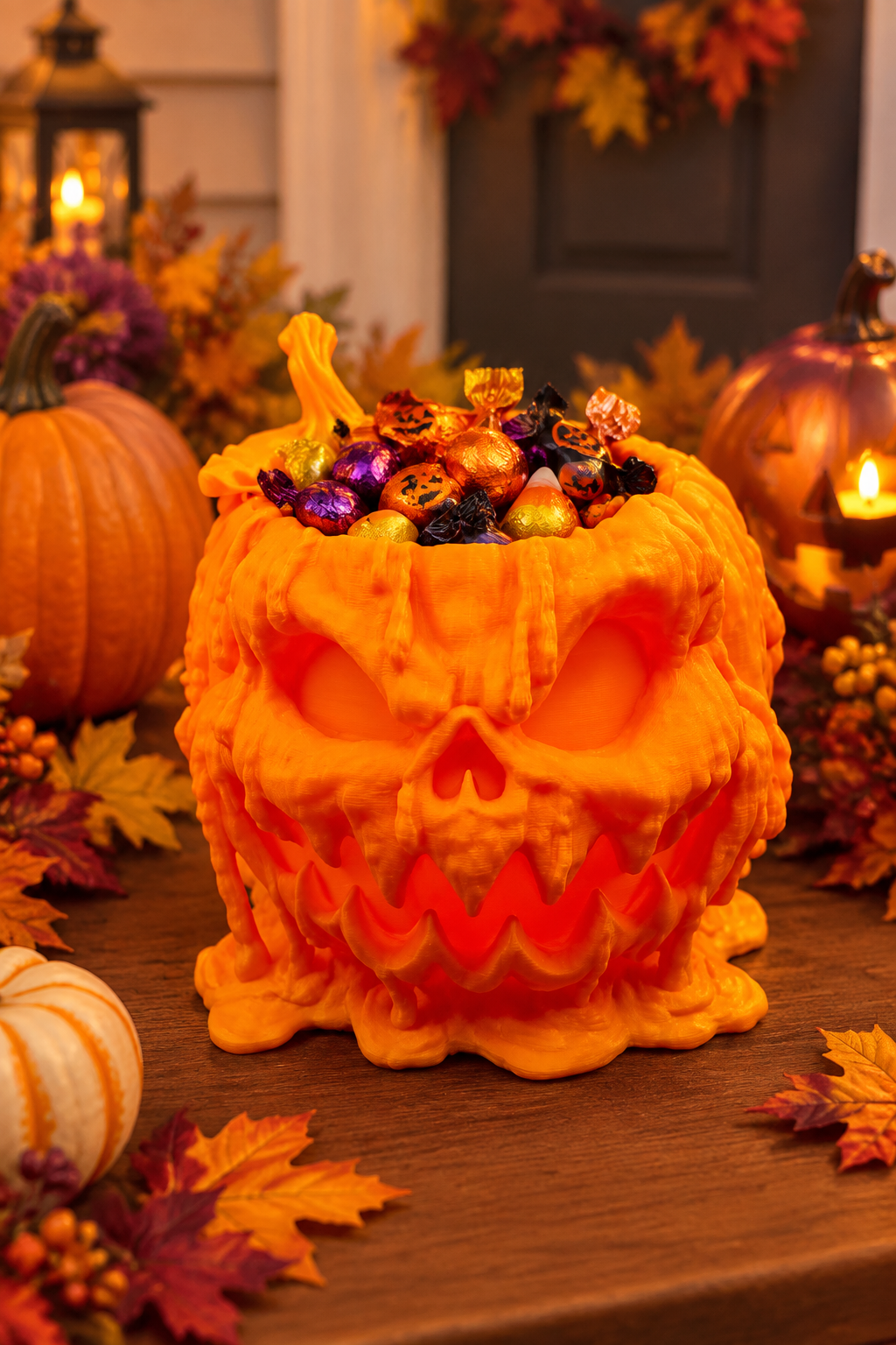 Melted Pumpkin Bowl with treats in its integrated center opening