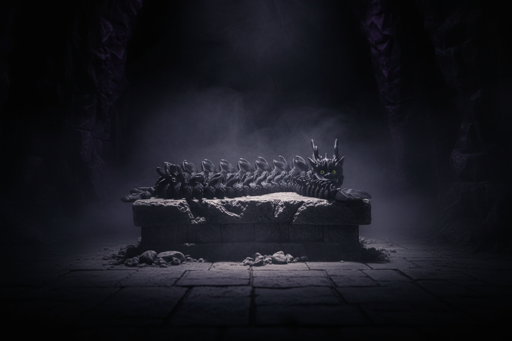 40 inch black imperial dragon on dark fantasy atmospheric background