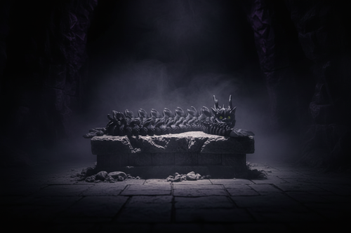40 inch black imperial dragon on dark fantasy atmospheric background