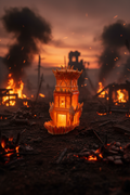 The Orc Dice Tower — atmospheric smoldering battlefield scene