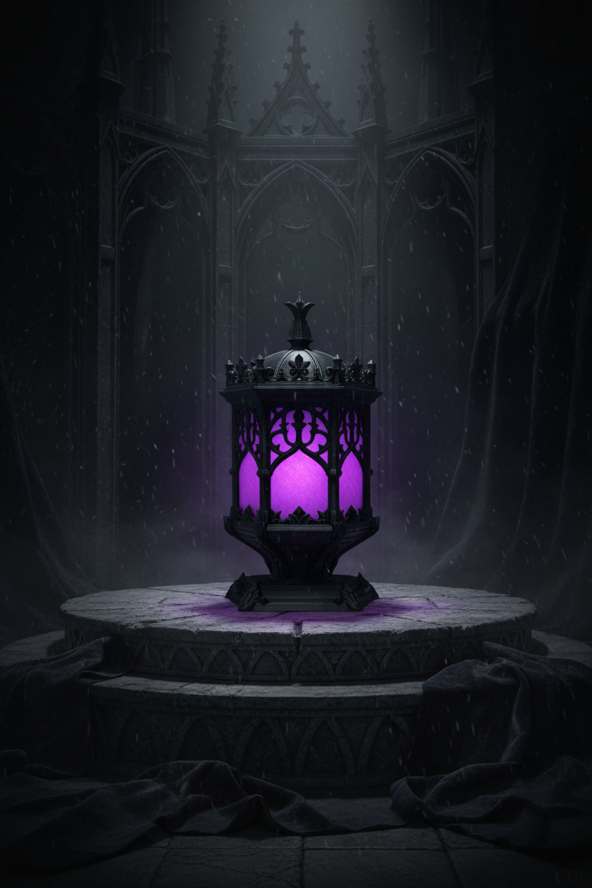 Sepulchral Light Gothic Table Lamp components with atmospheric background
