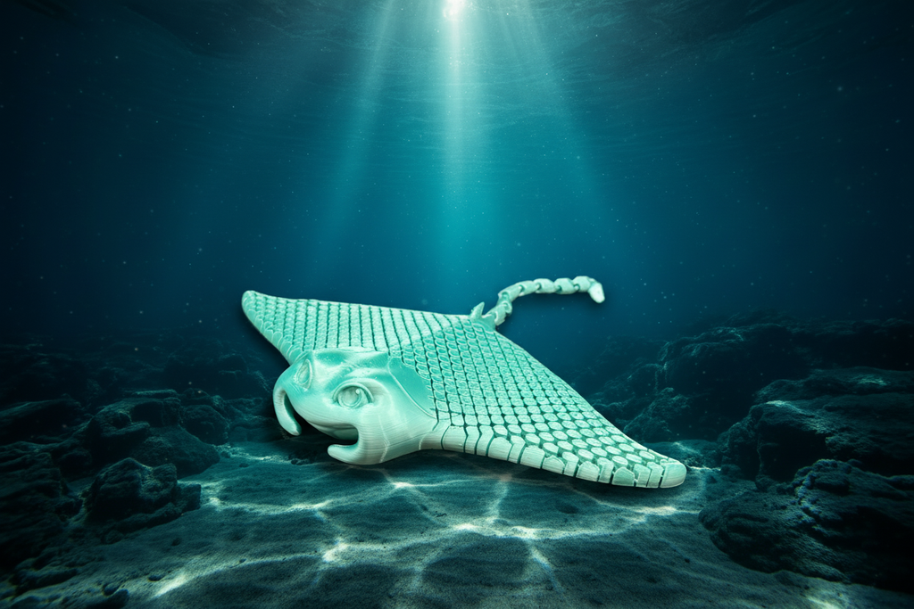 Teal Manta Ray on Ocean Background