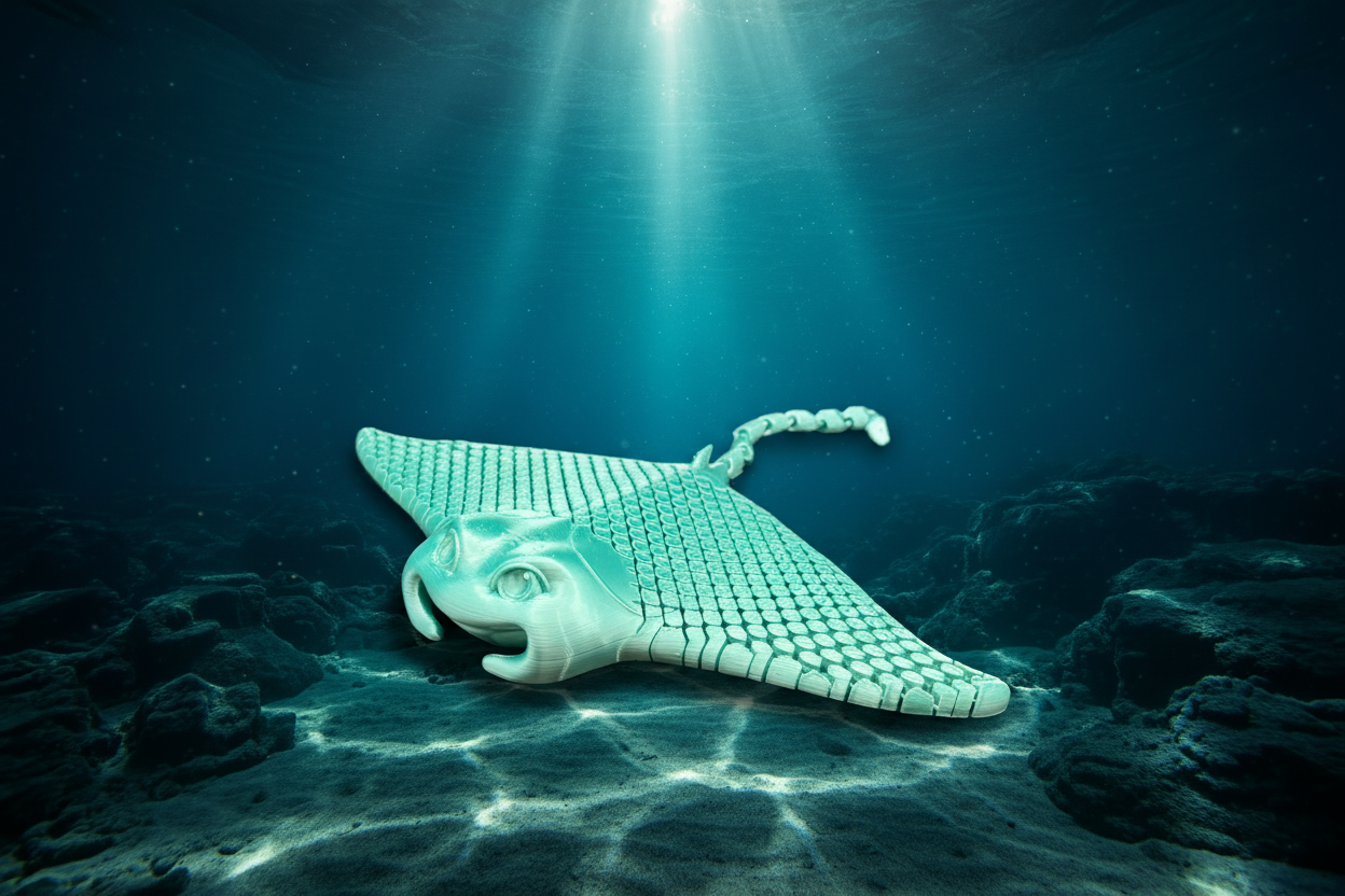 Teal Manta Ray on Ocean Background